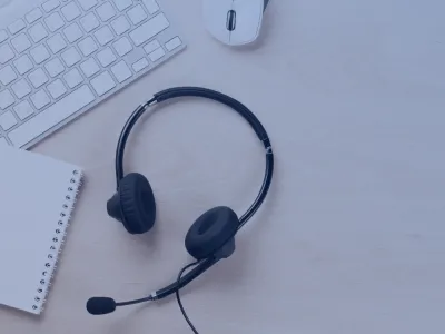 a phone headset at a call center