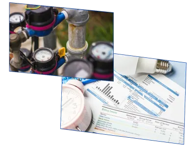 a gas meter and an electric bill