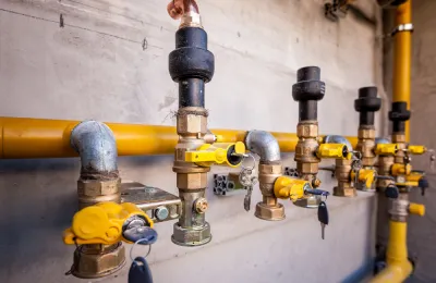 gas pipe and valve with keys on wall