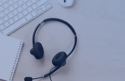 a phone headset at a call center