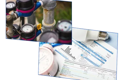 a gas meter and an electric bill