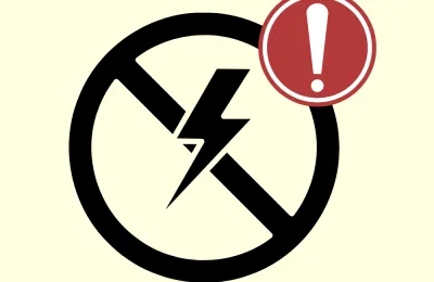 A graphic of a lightning symbol in a circle indicating utility disconnection.