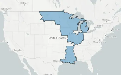 map of MISO region in the US