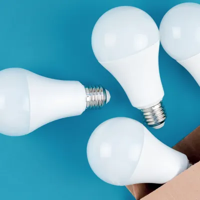 LED bulbs on a blue background