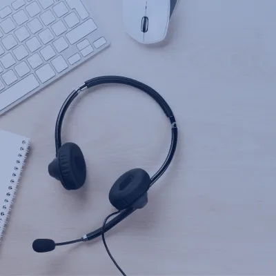a phone headset at a call center