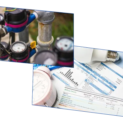 a gas meter and an electric bill